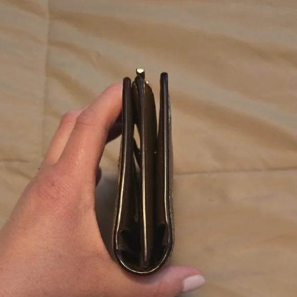 COACH Brown Signature Floral Continental Wallet with Orange & Yellow Blooms - Picture 4 of 14